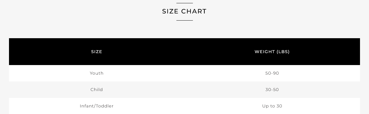 Ronix Junior Vest (Image) 0 Size Chart